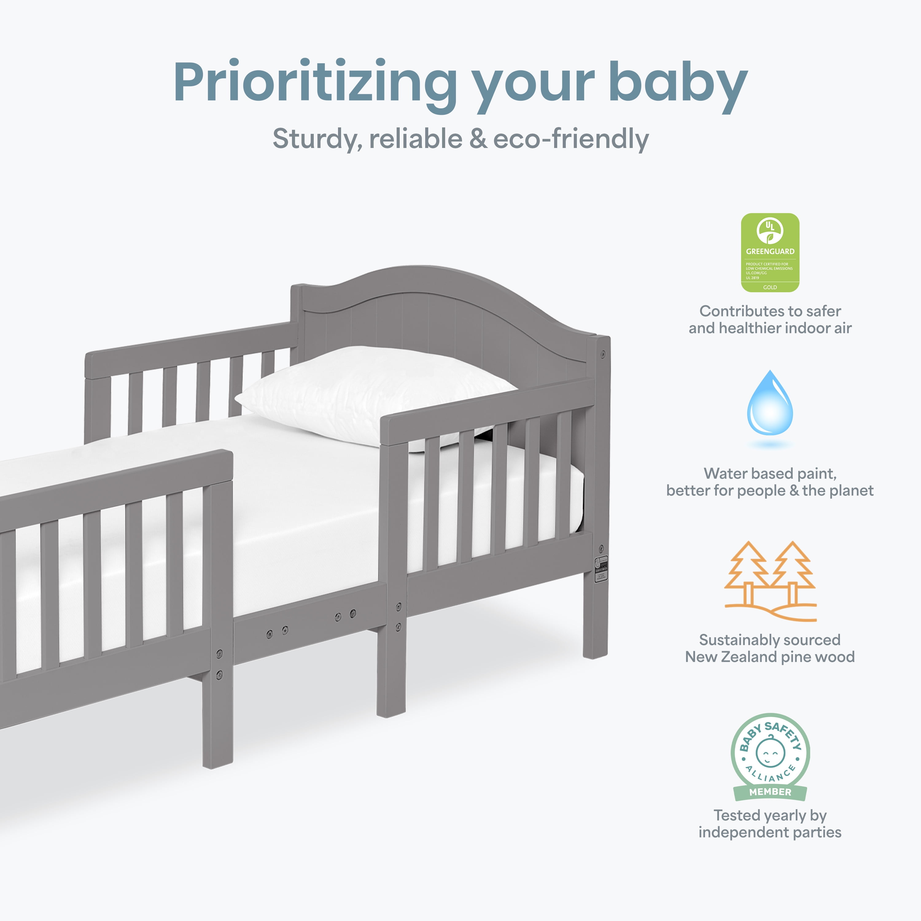 Dream On Me Portland 3 in 1 convertible Toddler Bed, Steel Grey
