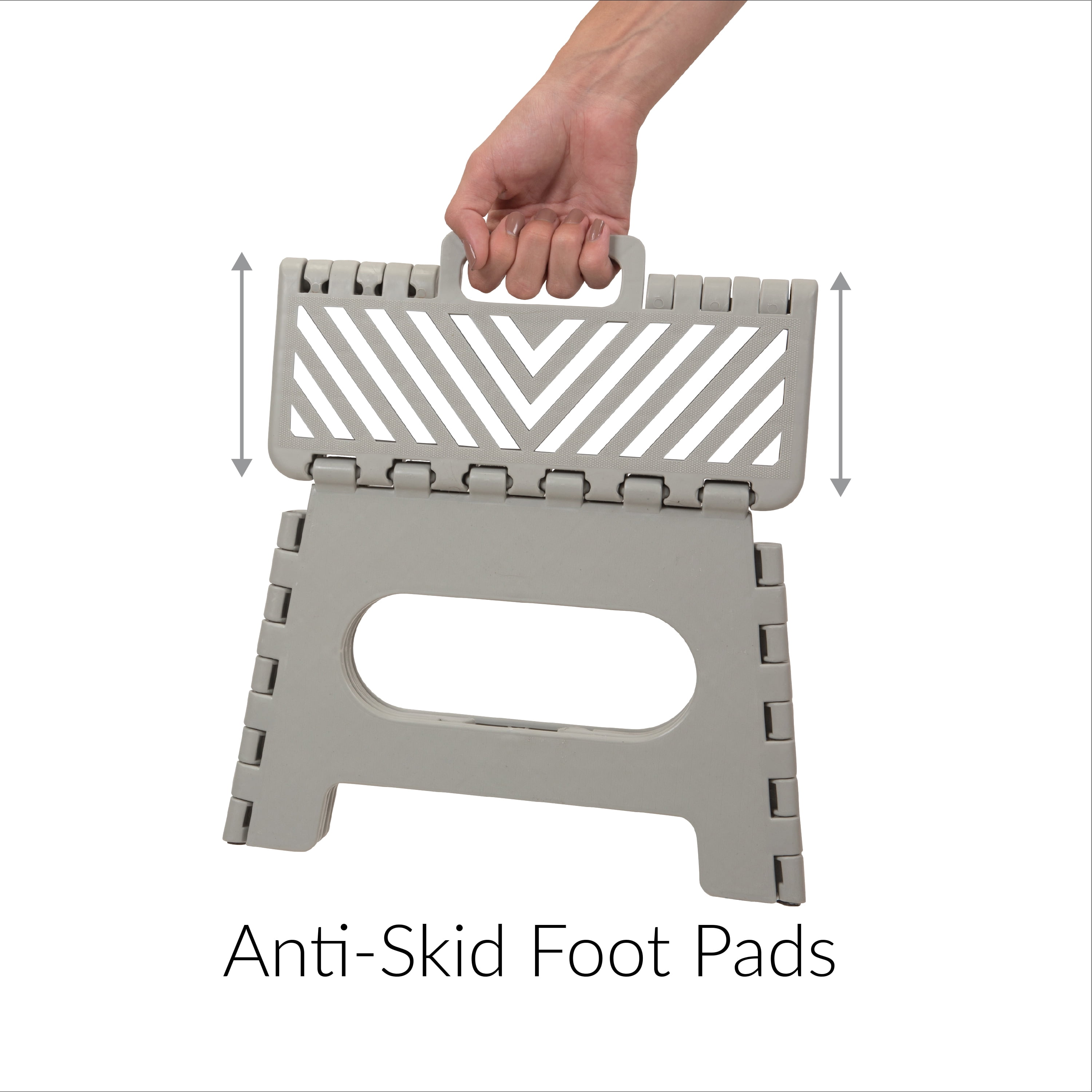 Simplify Plastic 9" Stripe Top Single Step Folding Step Stool, Gray