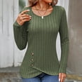 thumbnail image 2 of mihongmao Fashion Fall Clothes for Women Fashion Women's Solid Color Knitted Round Neck Pullover Long Sleeved Top, Army Green XXL, 2 of 7