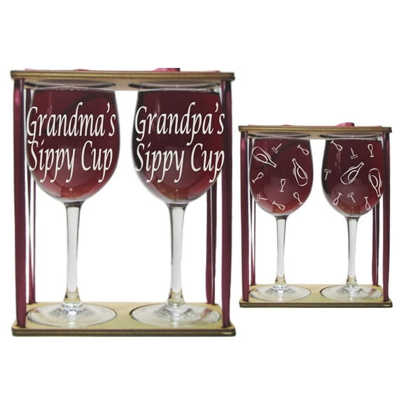 Verres à Vin Gravés avec Breloques pour Grand-Mère et Grand-Père