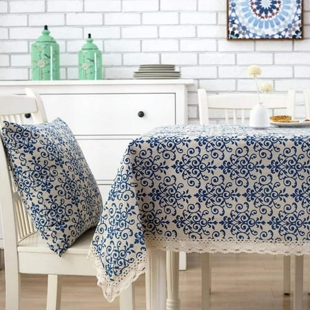 

Weyeen Vintage Damask Pattern Decorative Macrame Lace Tablecloth Washable Dinner Picnic Cotton Linen Fabric Decorative Table Top Cover ( Round 60 inch )