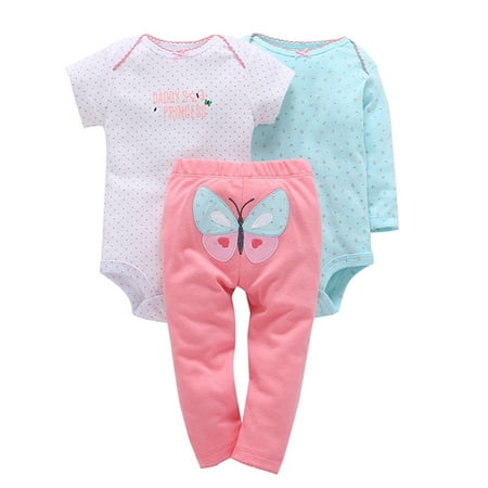 

EHTMSAK Newborn Infant Baby Toddler Girl Boy 3PCS Short Sleeve Bodysuit and Pants Set Outfits Clothing Set Letter Print Long Sleeve Pink 0-2Y 12M