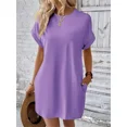 thumbnail image 5 of Vestido corto de verano con bolsillos laterales para mujer, traje de estilo coreano con cuello redondo, cómodo e informal, Color liso, 5 of 5