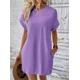thumbnail image 5 of Vestido corto de verano con bolsillos laterales para mujer, traje de estilo coreano con cuello redondo, cómodo e informal, Color liso, 5 of 5