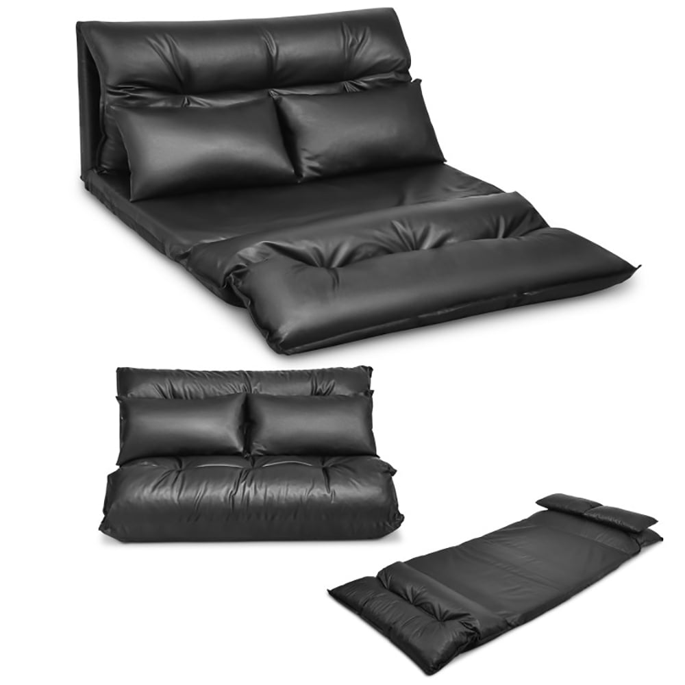 Finihen PU Leather Leisure Floor Sofa Bed, Folding Sleeper Chair Sofa Bed, Foldable PU Leather Leisure Floor Sofa Bed with 2 Pillows, for Living Room, Bedroom, Black Finihen PU Leather Leisure Floor Sofa Bed, Folding Sleeper Chair Sofa Bed, Foldable PU Leather Leisure Floor Sofa Bed with 2 Pillows, for Living Room, Bedroom, Black