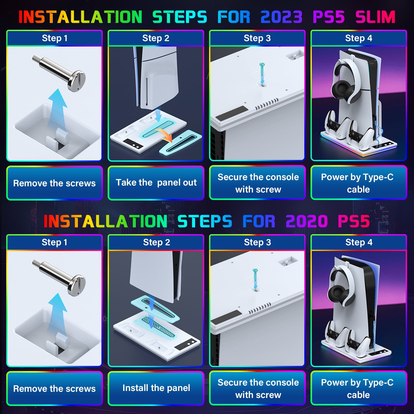 PS5 Stand Cooling Fan with PS5 Controller Charger for PlayStation 5 Slim,Disc & Digital ZRZLMVP PS5 Accessories with PS5 Cooling Station,3 Levels Adjustable Fans Speed -White