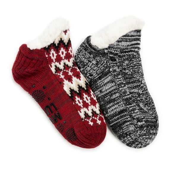 MUK LUKS Women's Shortie Cabin Socks, 2-Pack, S-M / L-XL