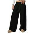 thumbnail image 2 of Deago Women's Fleece Lined Sweatpants Wide Leg Thermal Winter Warm Drawstring Baggy Sweat Pants with Pockets (Black, L), 2 of 9