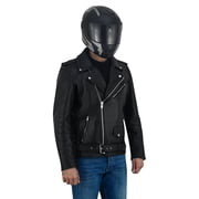 Men Motorcycle Brando Leather Jacket Distressed Zip Up Side Lacing Motorbike Jackets Black-42