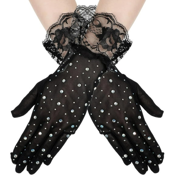YooGuoGuo Wedding Gloves Glitter Rhinestones Short Ladies Tulle Gloves Women Tea Party Formal Lace Gloves for Girls Bridal