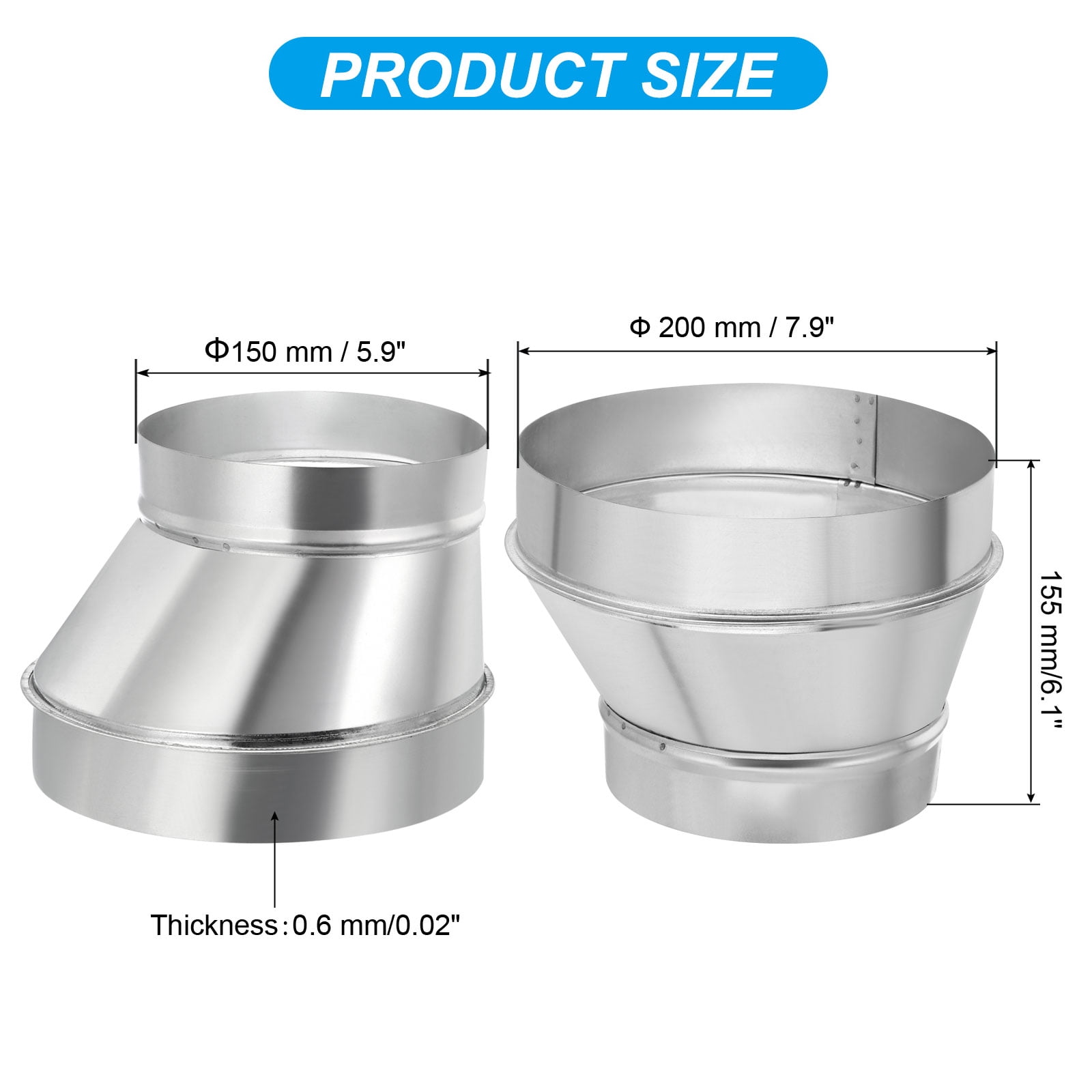 Unique Bargains Eccentric Duct Reducer Ducting Connector Air Duct Adapter Pipe 8" to 6"