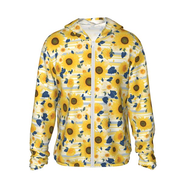 Fotbe Navy Blue Leaf Sunflower Chaqueta con Protección Solar UPF 50+ para Hombre y Mujer, Camisa con Capucha y Bolsillos-Small