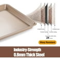 thumbnail image 3 of Cookie Sheets for Baking Nonstick, 2 Pack Heavy Duty 0.8mm Baking Sheet Pan Set Quarter(9x13in) & Jelly Roll(10x15in) with Diamond Texture, Gold Commercial Grade, Small Oven Safe, 3 of 4