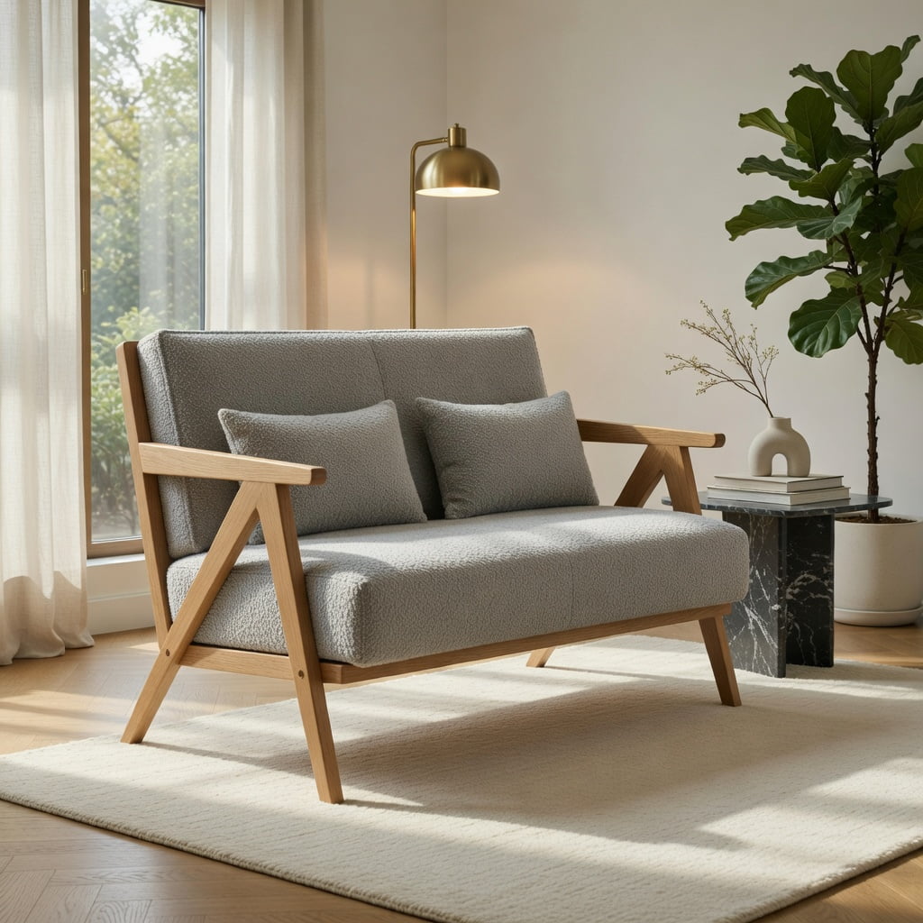 Hommoo Compact Loveseat Sofa, Chenille Fabric Rubber Wood Frame, Pocket Spring Cushion, 43" W, 500 lb Capacity, Gray