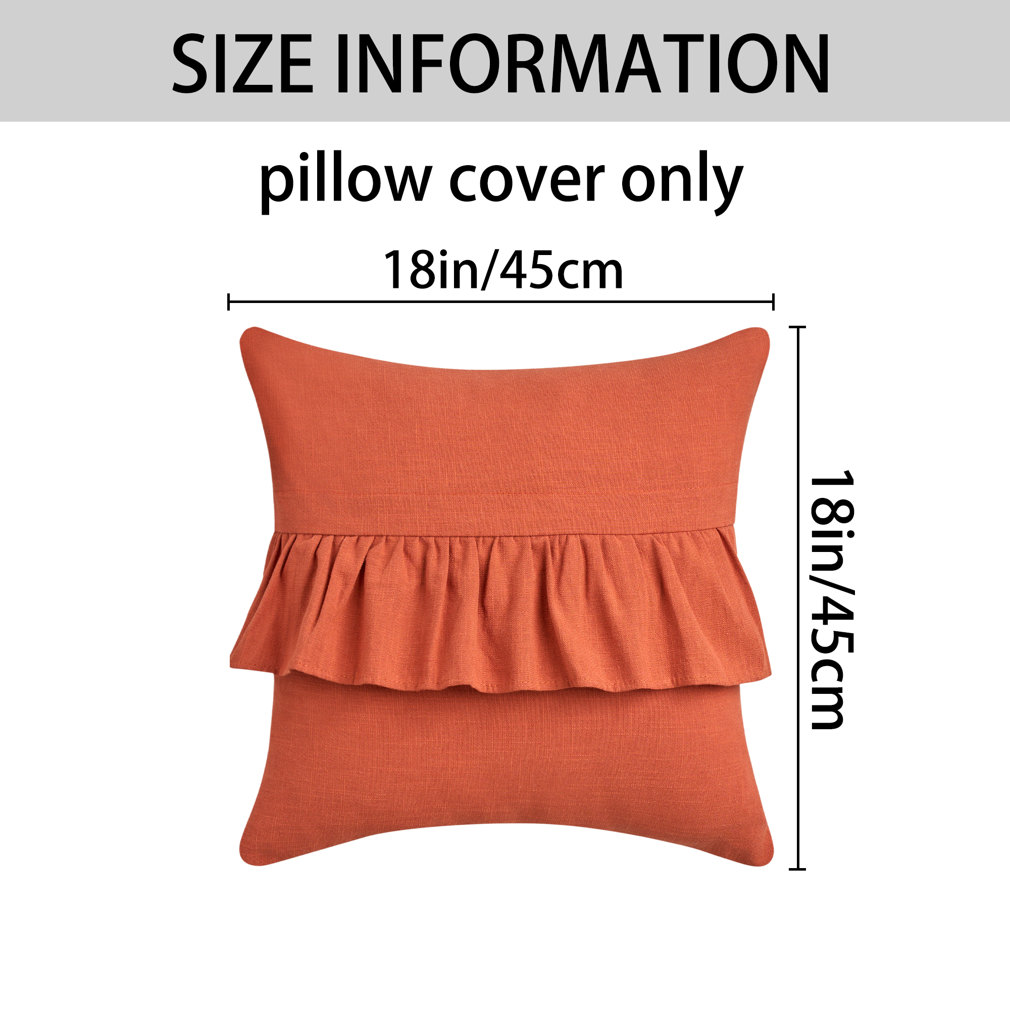 Unique Bargains Solid Boho Throw Pillow Covers with Ruffles Set of 1 Orange 18" x 18"