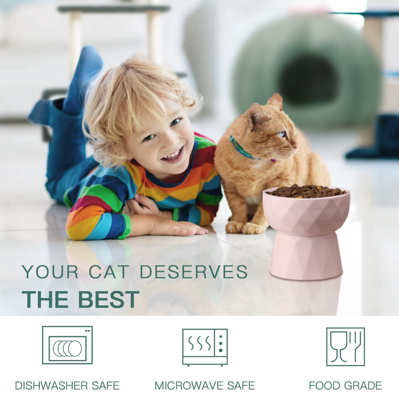 Frewinky Cat Bowls,Ceramic Cat Bowls Anti Vomiting,Raised-Cat Food and Water Bowl set for Cats and Small Dogs,13.5 Oz，Pink