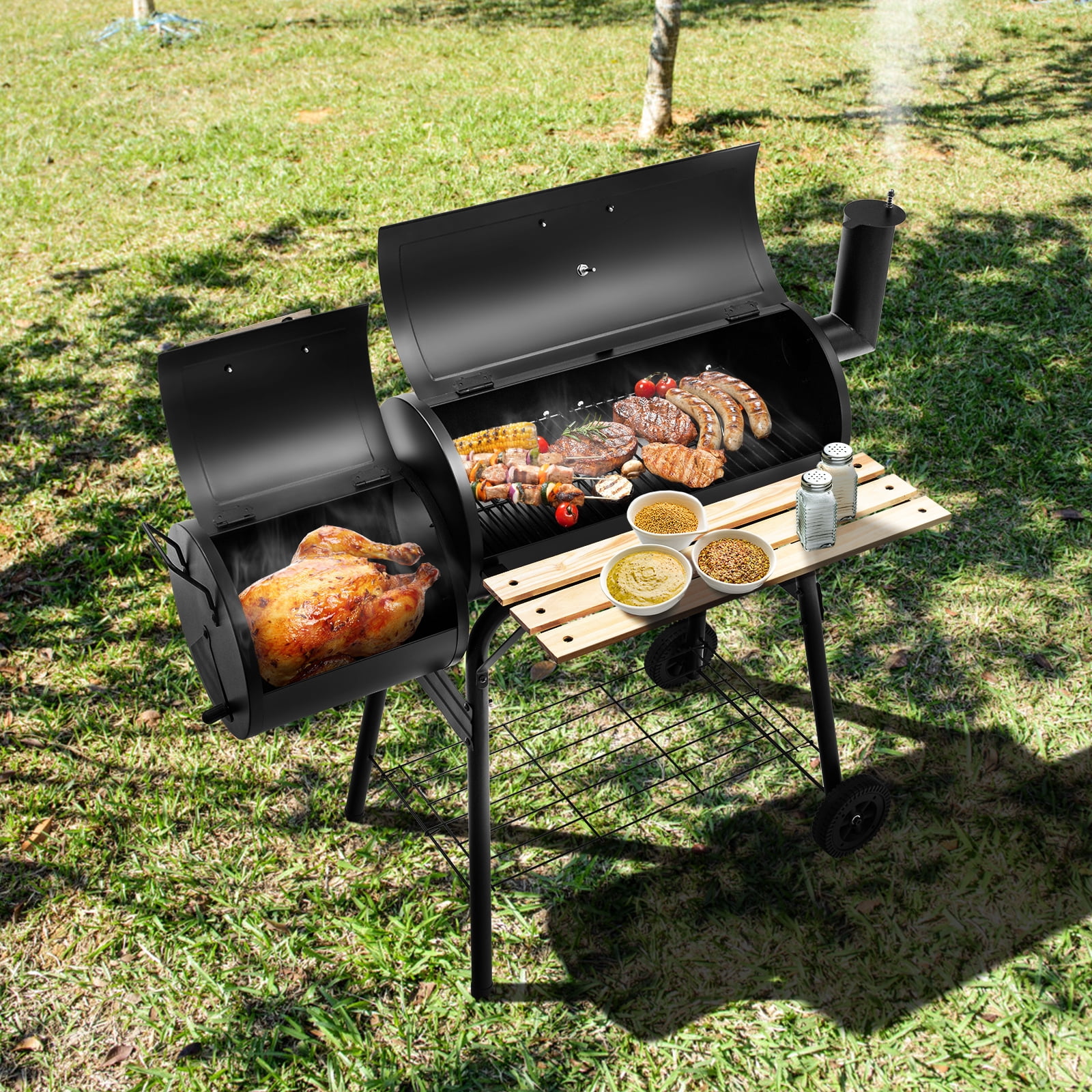 Vebreda Outdoor BBQ Grill Charcoal Barbecue Pit Backyard Meat Cooker Smoker