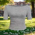 thumbnail image 4 of Lmnyox Womens Short Sleeve Shirt Slim Fashion Boat Neck Solid T Shirt Summer Trendy Side Ruched Going Out Tops, 4 of 4