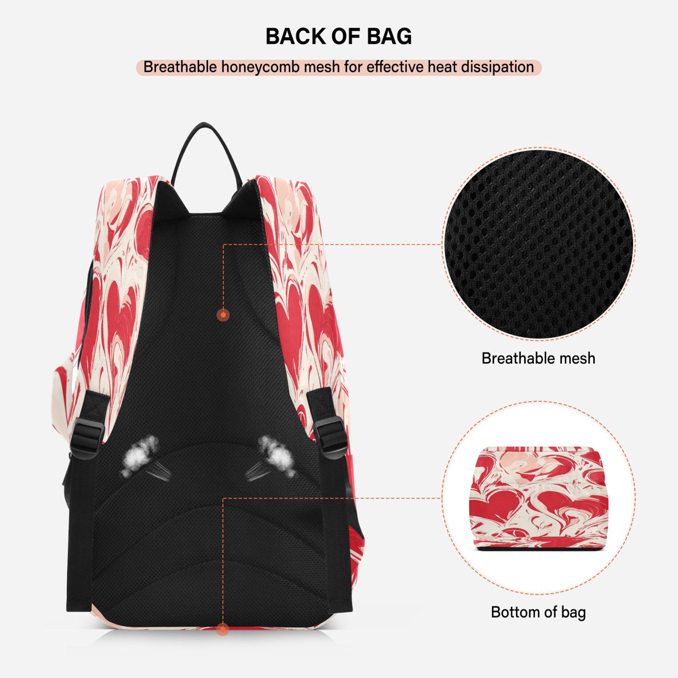 2 Racquet Holder Tennis Backpack Tennis Racket Covers Gym Bags Abstract Red Hearts