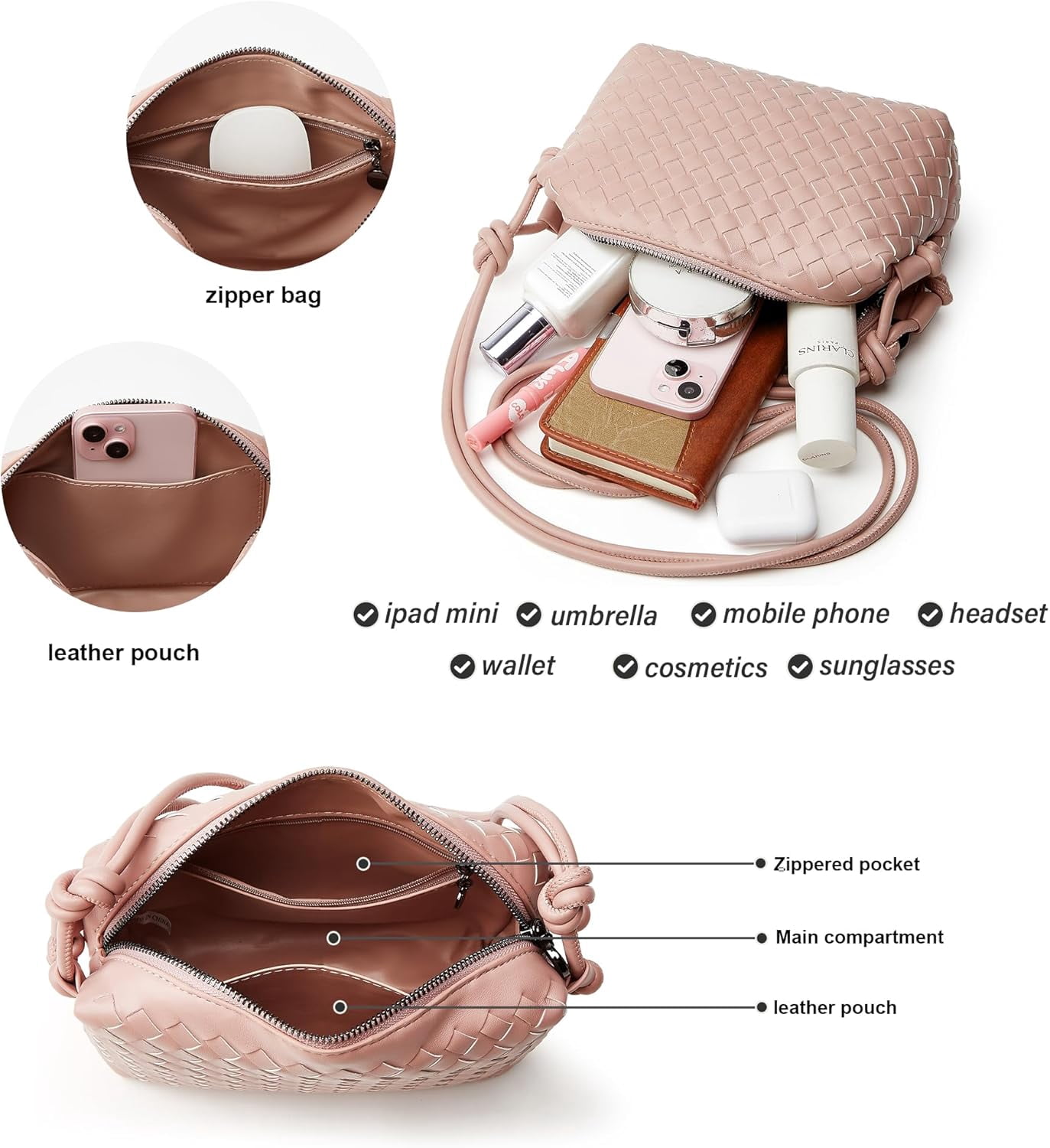 Woven Crossbody Bags for Women: Vegan Leather Handbag - Handwoven Small Purse - Trendy Shoulder Bag