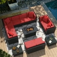 thumbnail image 2 of Devoko Exclusive 13 Pieces Fire Pit Seating, Outdoor Sectional Rattan Sofa Set with 50000 BTU Propane Fire Pit Table, Red, 2 of 7
