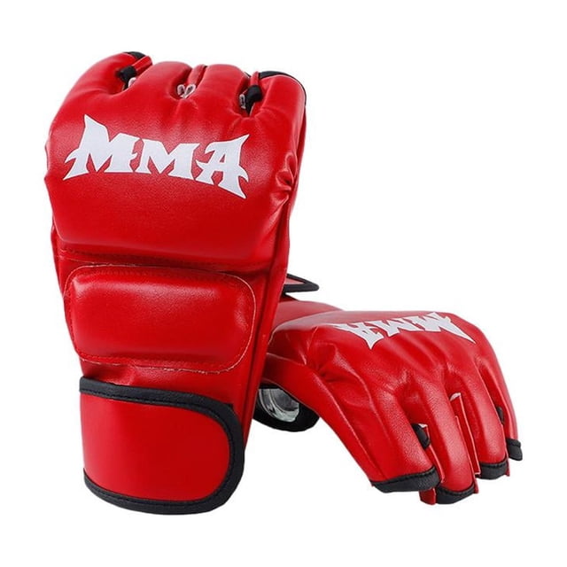 Gants de Boxe Demi-Doigt en Cuir PU, Kickboxing Arts Martiaux, Support de Poignet Réglable