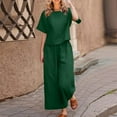 thumbnail image 2 of SXcggal Women 2 Piece Linen Outfit Sets Cotton Short Sleeve Shirt Wide Leg Trousers Pant Two Pieces Tracksuit Leisure Elegant Comfortable Women's Pants Set, 2 of 5