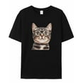 thumbnail image 7 of Cat in Glasses Men's T Shirts Cute Animal T-Shirt for Men Crew Neck Tees Cotton Tops, Black, S, 7 of 7