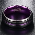 thumbnail image 4 of 8mm Black Tungsten Rings for Men Women Purple Groove Stepped Beveled Edges Comfort Fit Wedding Bands Size 4-16, 4 of 4