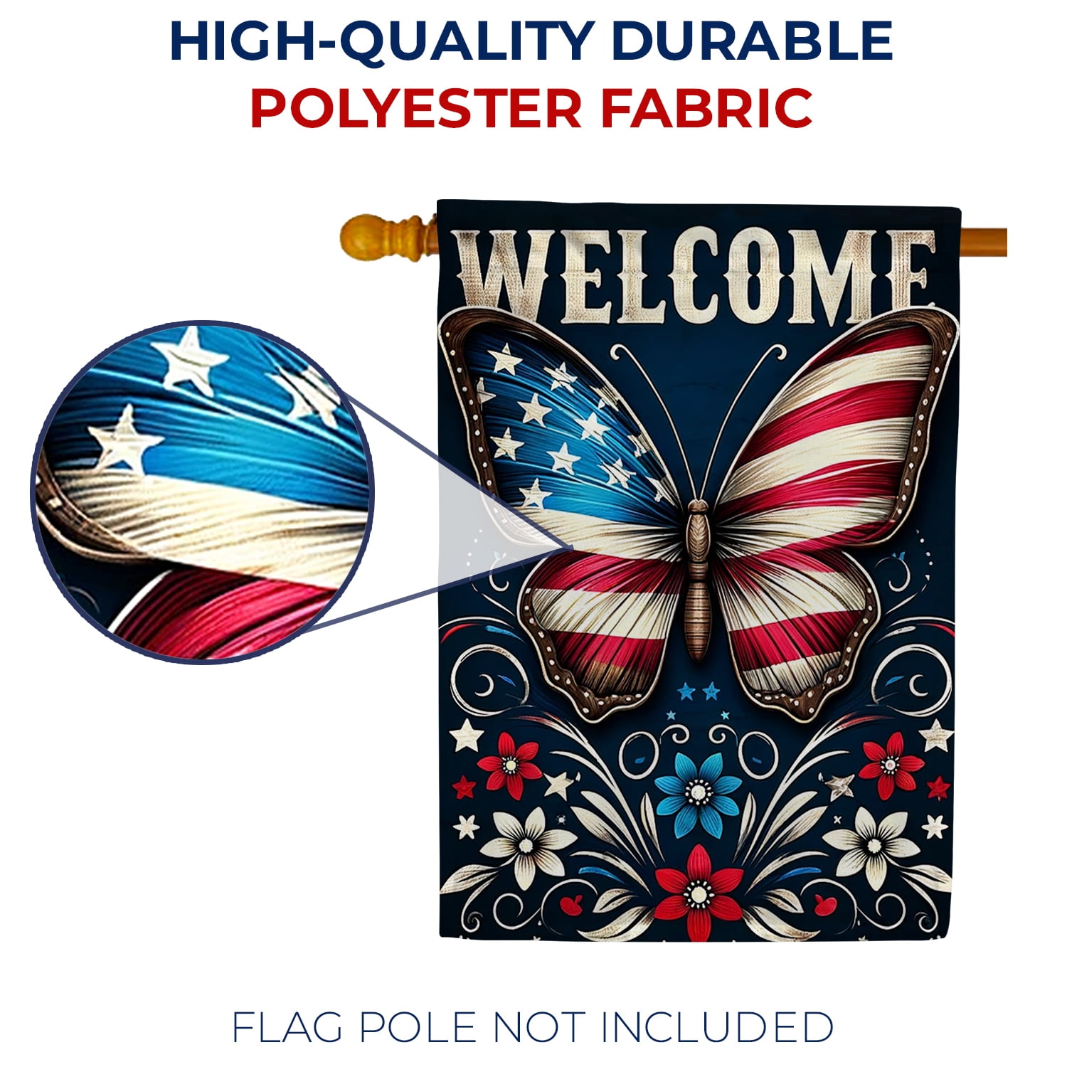 America Forever Patriotic Butterfly House Flag, 28x 40 inch Double Sided, Stars and Stripes USA 4th Of July Yard Flags for Outside Independence Day Fourth of July Decorations Outdoor Welcome Flag