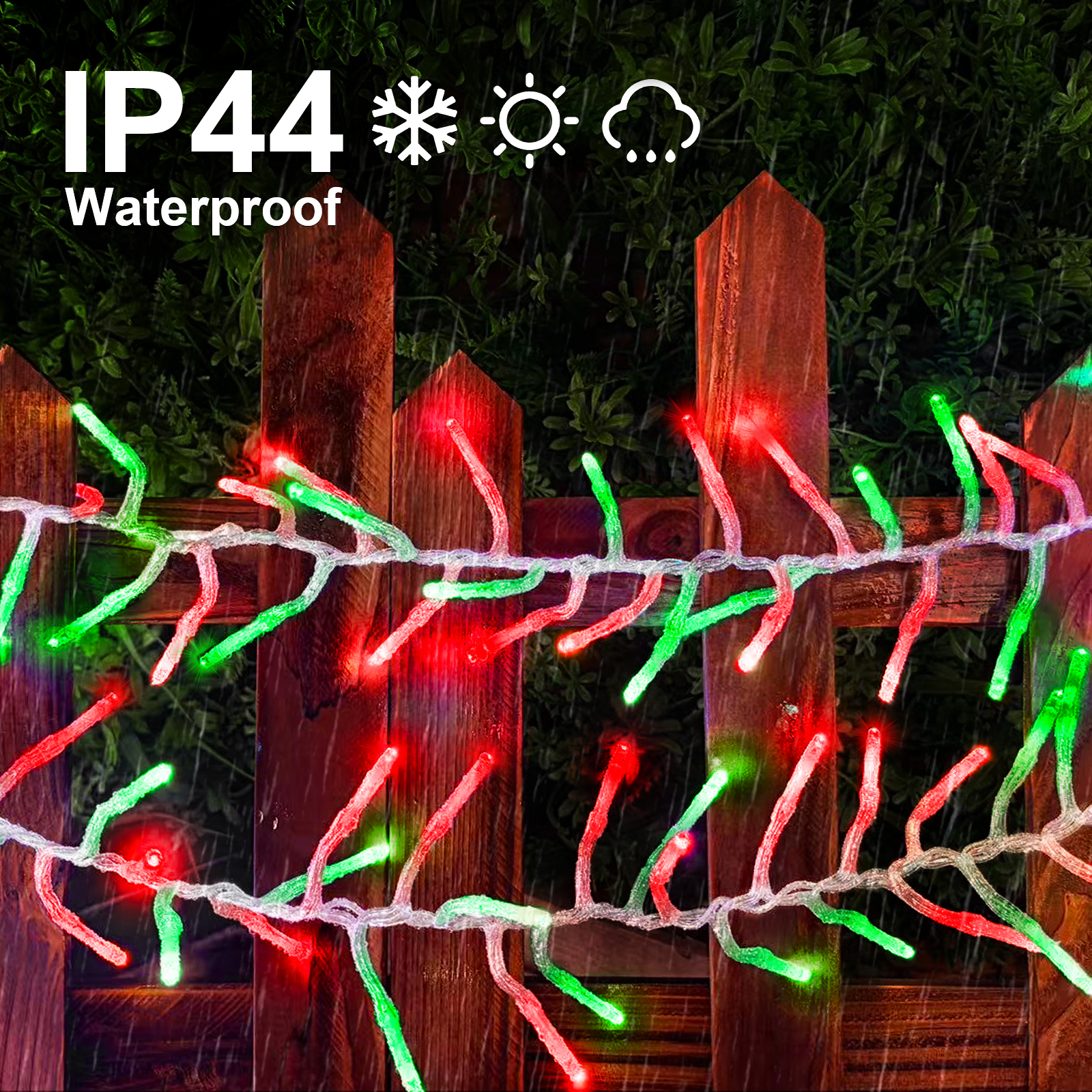 Christmas Mini Tree Lights Outdoor Cluster Light, 1000 LED Firecrackers String, 16 Modes Timer Remote Waterproof Plug in Twinkle Fairy Lights for Garland Window Party（Red and Green）