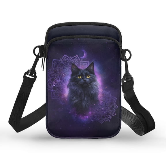 HELLHERO Cat Pattern Men, Women Women Crossbody Bag Polyester 2 Layers Crossbody Sling Bag for Outdoor Holiday Travel