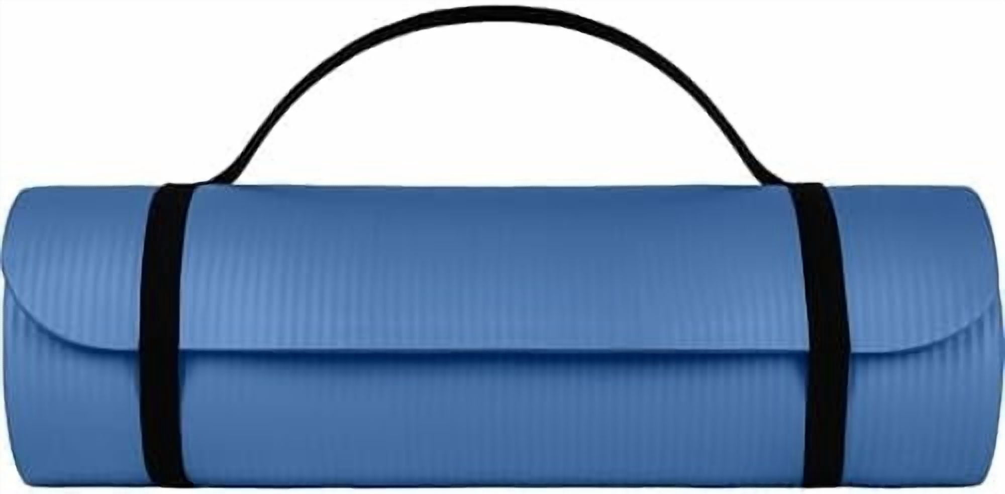 Solana Yoga Mat 1" Thick w/Nylon Strap for Men & Women - Non Slip Exercise Mat for Home Yoga, Pilates, Stretching, Floor & Fitness Workouts Denim Blue,1 inch