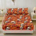 thumbnail image 2 of COEQINE Twin Size Sheet Set Cozy Fade Resistant 3 Pieces Bedding Sheet Set All Season Bottom Bedsheet with All Around Elastic for Halloween Home Decor, Skull Rose Pumpkin Orange, 2 of 5