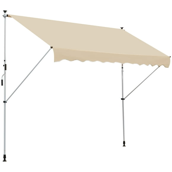 Outsunny 10x5ft Manual Retractable Awning, Patio Sun Shade Canopy Shelter with 5.6-9.2ft Support Pole, Water Resistant UV Protector, for Window, Door, Porch, Deck, Beige