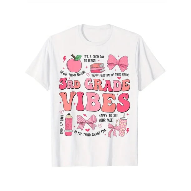 Girls 3rd Grade Vibes Coquette Bow Back to School T-Shirt for kids, Soft Fabric, Breathable Fashion Short Sleeve Tees for Girls Boys Todder