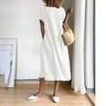 thumbnail image 4 of CHUANK Robe en Coton et Lin à Manches Courtes pour Femme Grande Taille avec Poches, T-Shirts à Col Rond, Couleur Unie, Coupe Ample, Robe d'Été M-3TG (3X-Grand Blanc), 4 of 5