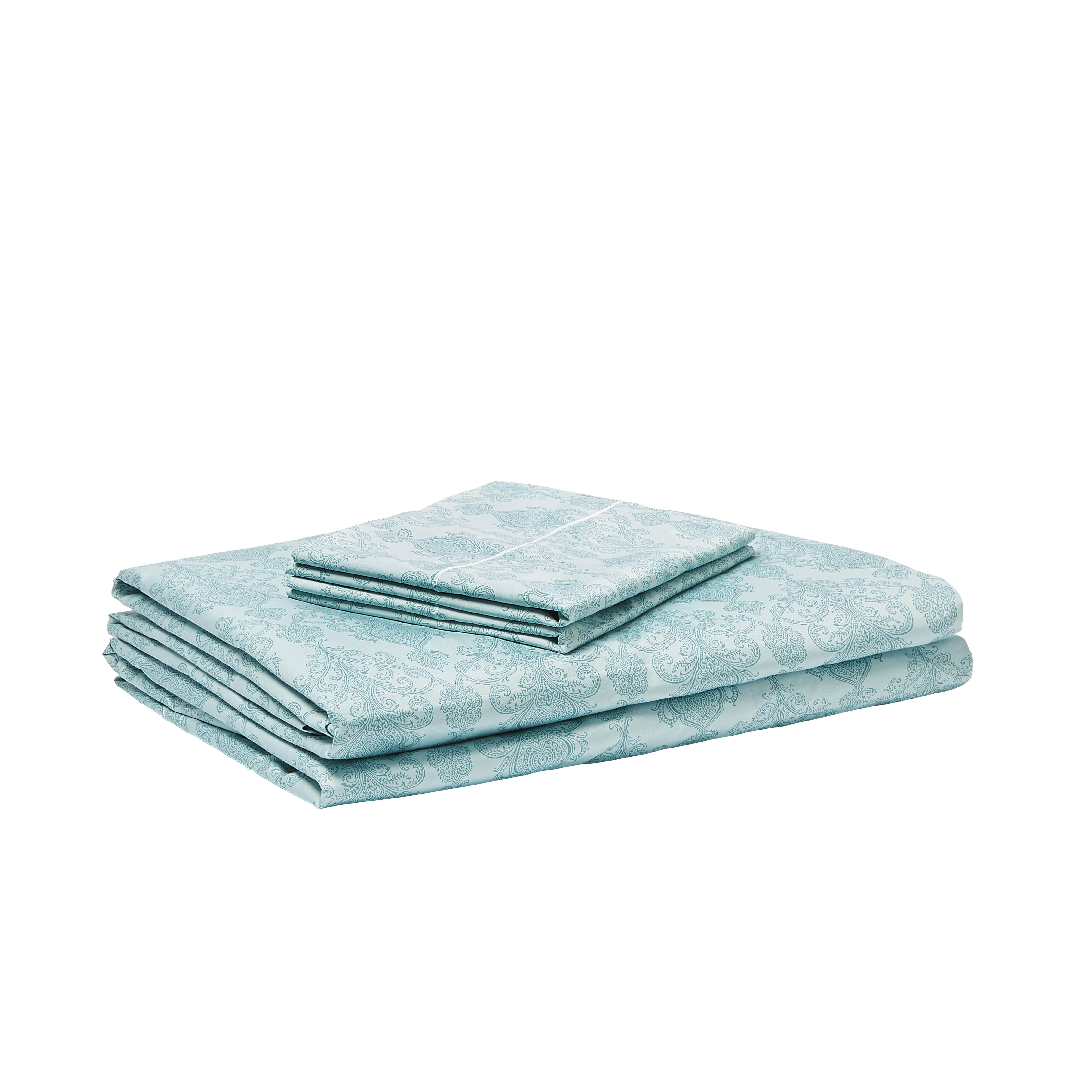 Hotel Style Luxury 4-Piece 600 Thread Count Teal Paisley Cotton Bed Sheet Set, Queen
