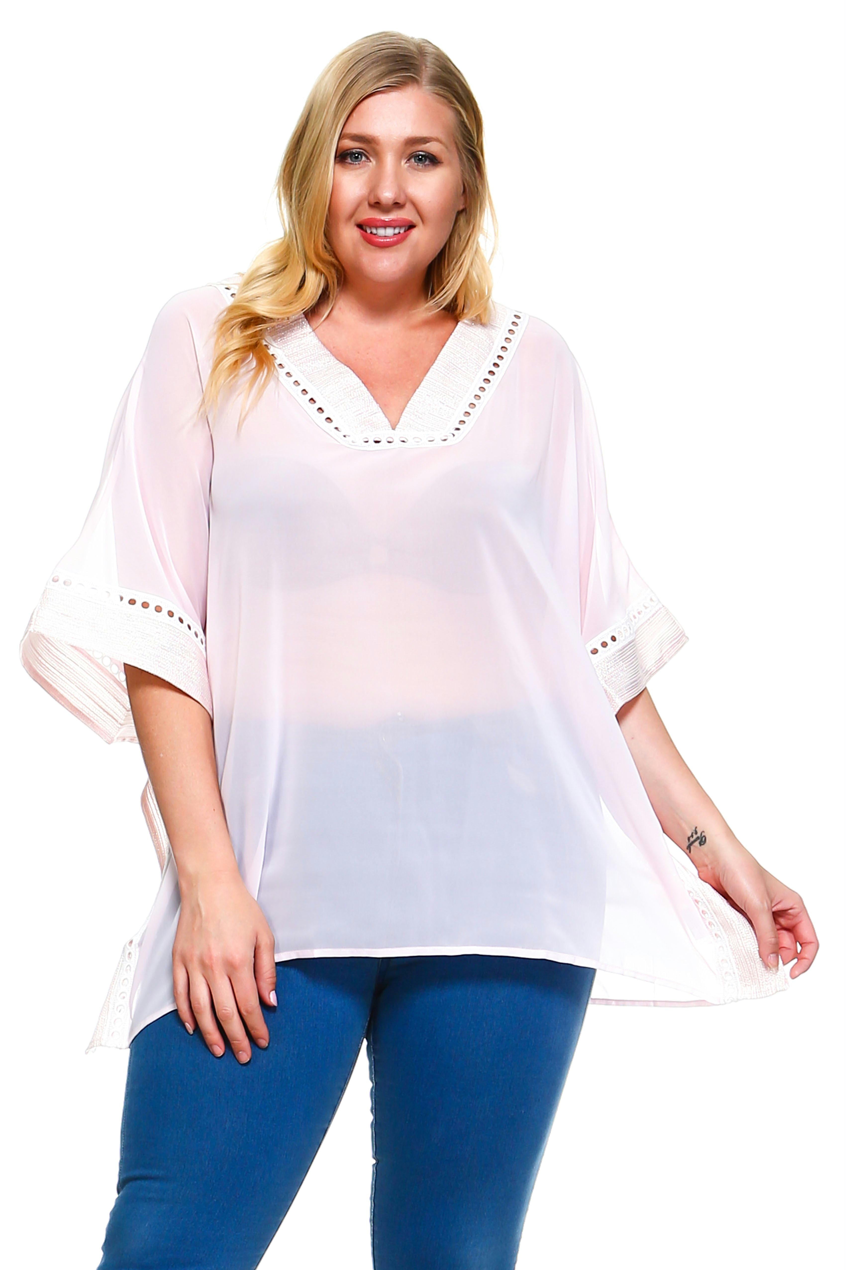 Women's Plus Size V-Neck Sheer Blouse - Walmart.com