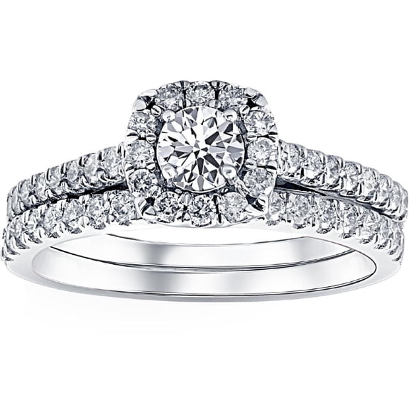 Empire Jewelry 14K White Gold Plated Rings Gifts - 1.4 Ct Round Cut Moissanite Ring for Her - Simple Halo Engagement Wedding Anniversary Rings - Wedding Bridesmaid Gifts - Special Occasion Ring