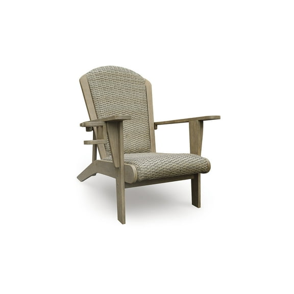 Signature Design by Ashley Coastal Reef Adirondack Chair - Antiqued Eucalyptus Wood with Handwoven Resin Wicker, Beige