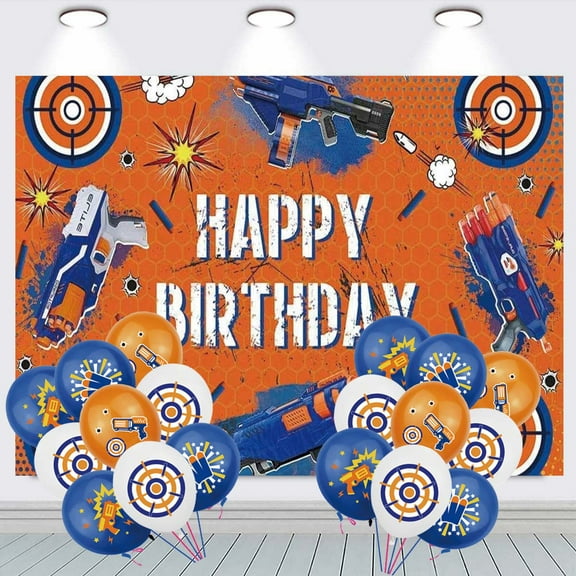 Nerf Birthday Balloons Party Supplies Banner Backdrop Background Taspestry Poster Wall Decor
