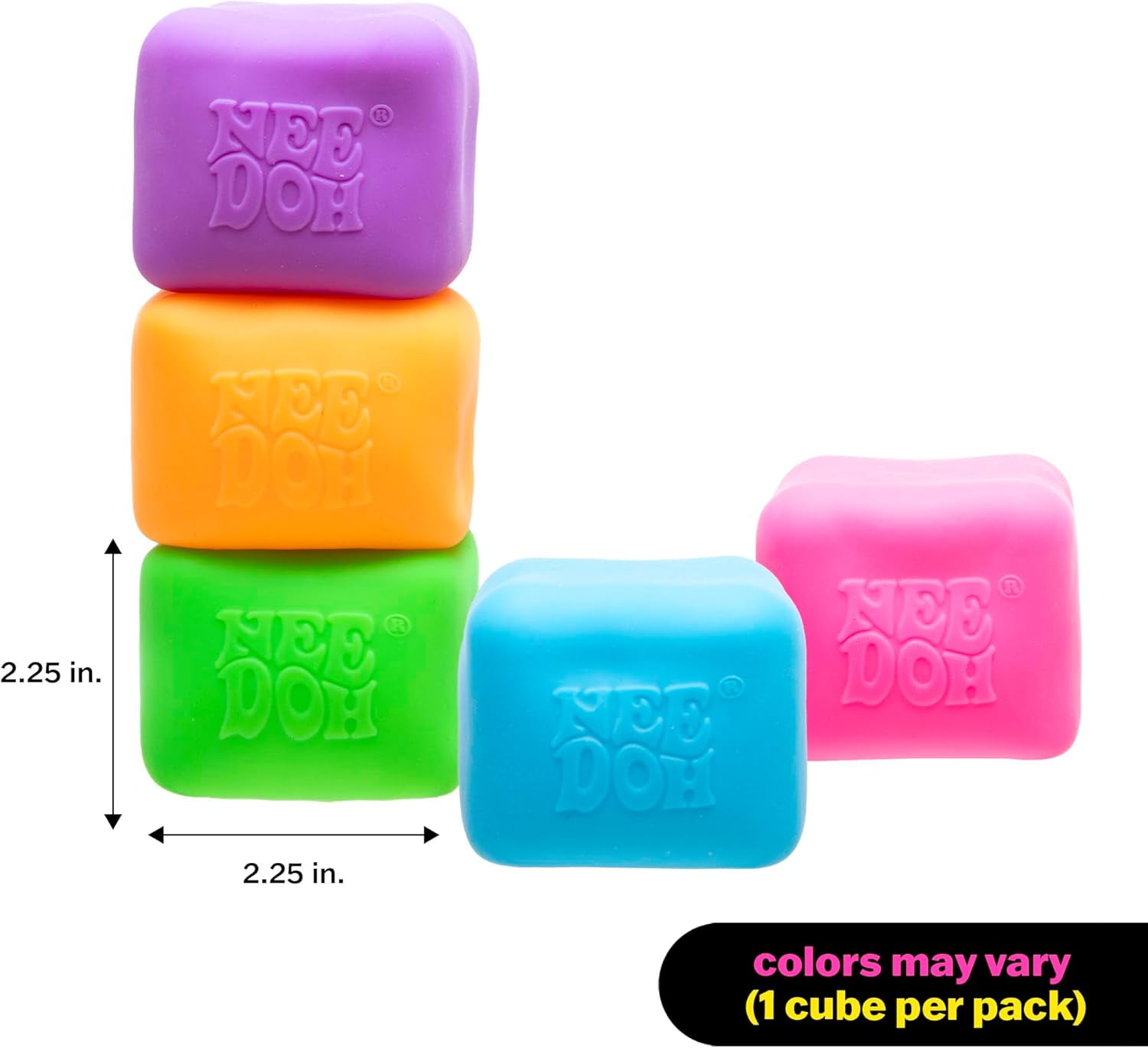 Schylling NeeDoh Nice Cube Glow - Sensory Toy with a Super Solid Squish - Glows in The Dark and Always Returns to its Square Shape - Ages 3 and Up Colors Vary