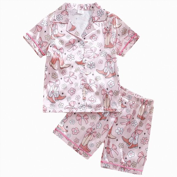 felwors Toddler Baby Satin Pajamas Set, Long Sleeve Button-Down Sleepwear PJs Girls,Light Pink,2-3 Years