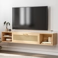thumbnail image 7 of ARICOEASY Modern Wall-Mounted Media Console Floating TV Stand for 75 Inch TV with Rattan Door and Storage Space, Natural Wood, 7 of 7