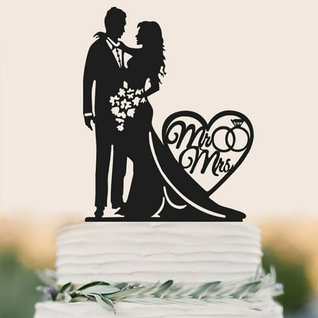 - Wedding Cake Topper, Justdolife Creative Bride and Groom Couple Shape Black Acrylic Engagement Party Cake Topper