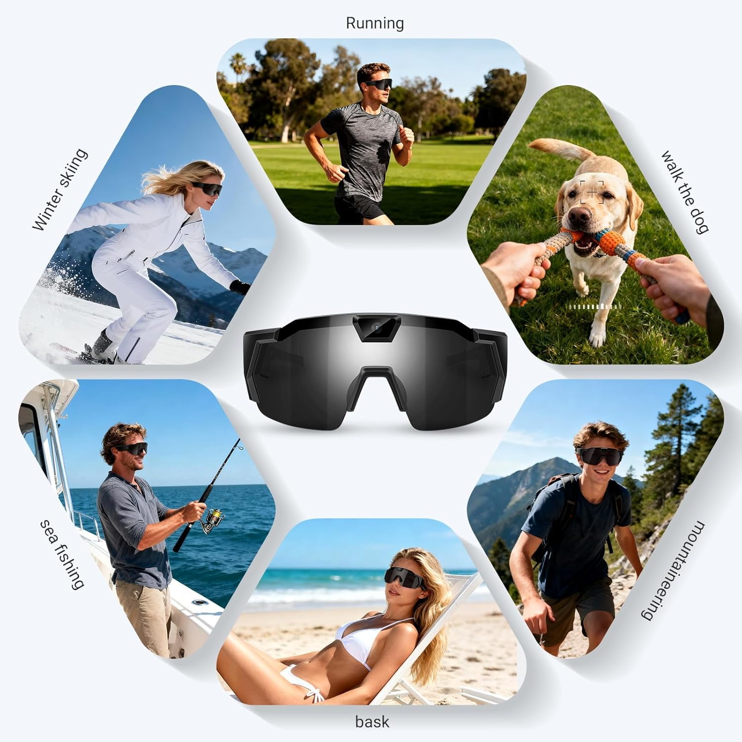 Smart Camera Glasses, Outdoor Sports HD Recording Video, Cycling Action Sunglasses, 64G ROM Wearable Audio take a Picture Wireless Photography Shooting VCR，Suitable for Men and Women (Black)