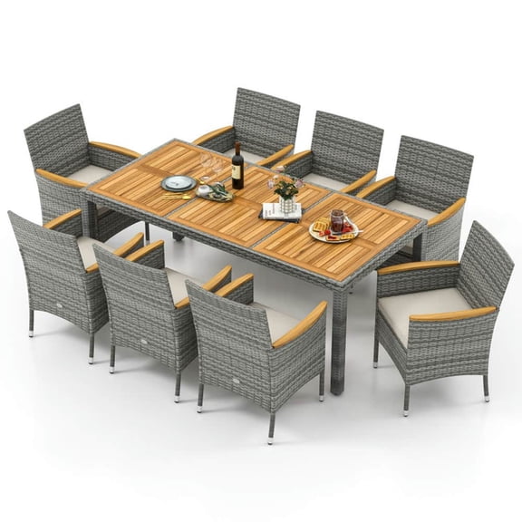 Spaco 9 Pieces Patio PE Wicker Dining Set, Patio Dining Set for Deck Garden and Yard, White