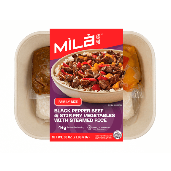 MiLa Black Pepper Beef & Stir Fry Vegetables with Steamed White Rice, 38 oz