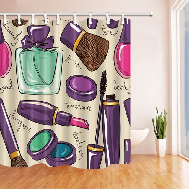 ABPHQTO Cortina de ducha de baño de tela de poliéster con pintalabios y perfume de decoración de maquillaje 160x180 cm